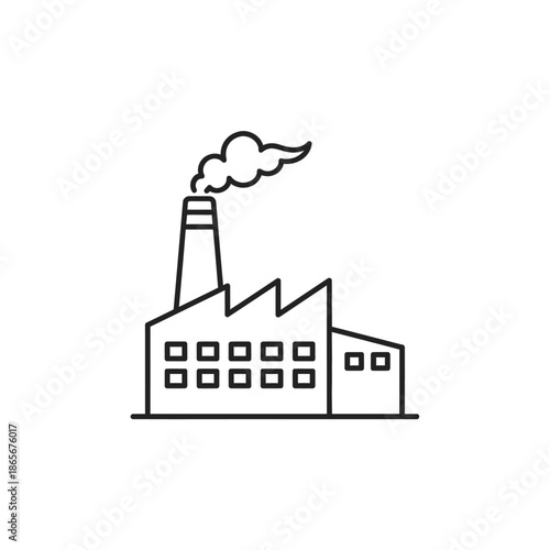 Industrial Factory with Smoke Emission in a Minimalist Line Art Style for Environmental Awareness