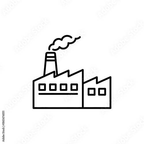 Industrial Factory with Smoke Emission Symbol for Manufacturing and Infrastructure Themes