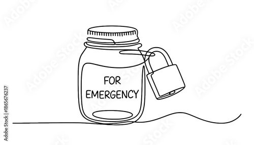 A simple line drawing of a jar with a padlock and emergency text