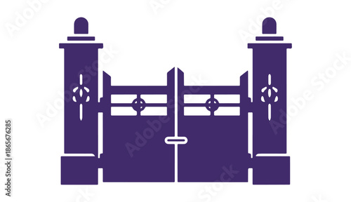 Gate symbol. Colorful. Front perspective. Simple vector graphic illustration. Standalone object on a white backdrop. Isolate

