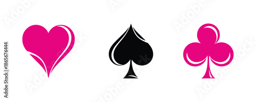 Heart, spade, club, and diamond. Modern geometric minimalistic icons for playing card suits. A collection of vector symbols for cards.