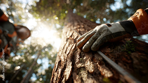 Tools and documentation staged during arborist inspection for accurate estimates