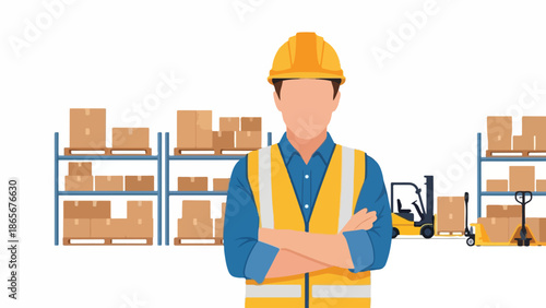 Warehouse Worker Standing in Front of Racks and Equipment