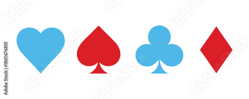 Heart, spade, club, and diamond. Icons for playing card suits in a stylish, modern geometric design. A vector set of card symbols.