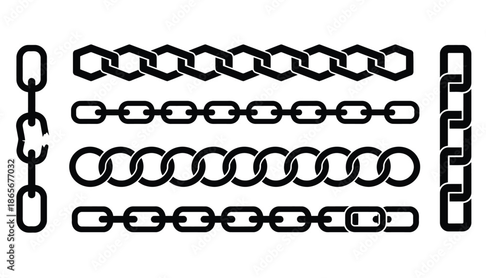Fototapeta premium A collection of various chain link designs on a white background