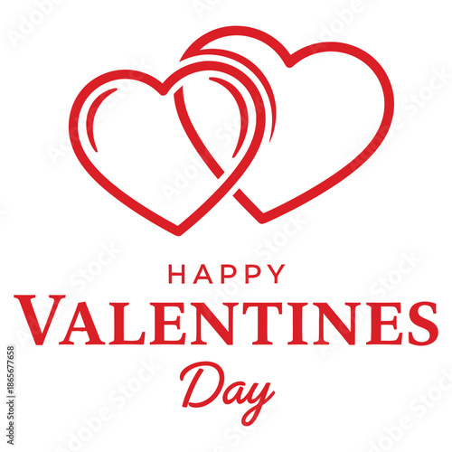 Minimalist red line art graphic featuring two overlapping hearts above bold text wishing everyone a happy valentine's day celebration sentiment for romance