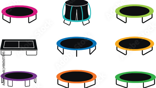 Collection of colorful trampolines for fun and fitness
