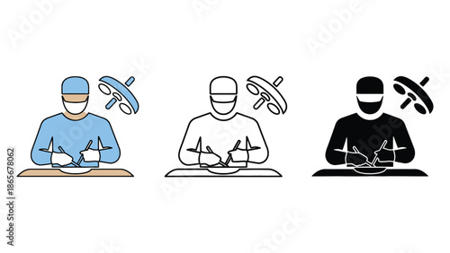 Surgeon performing operation with surgical tools under bright light