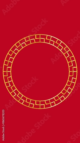 rotating golden circle frame animation with blank area for Chinese New Year theme text or title on red vertical screen