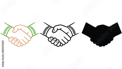 Symbolic handshake illustrations representing agreement, partnership, and unity.