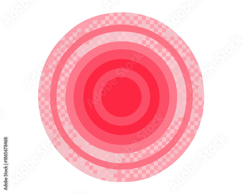 a pink and red target with concentric circles on a black background