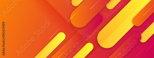 Orange banner with yellow and orange rounded shapes. Ideal for web design, social media posts, and advertising materials