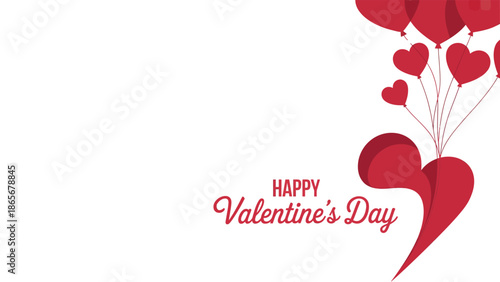 Happy valentine's day celebration with red heart shaped balloons on white background for love and romance