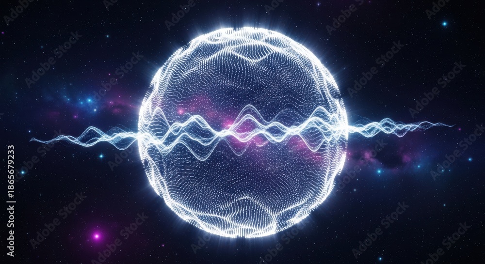 Fototapeta premium Close up Bright glowing particle 3d sphere in the Universe
