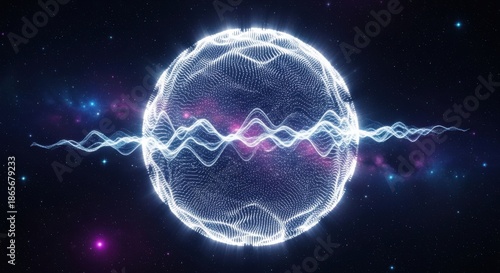 Close up Bright glowing particle 3d sphere in the Universe