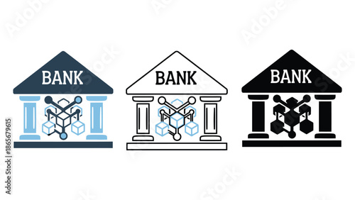 Digital banking icon with blockchain network illustration