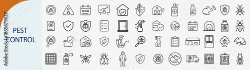 Schilderij op canvas Pest control and disinfection line icons set for insect protection, hygiene