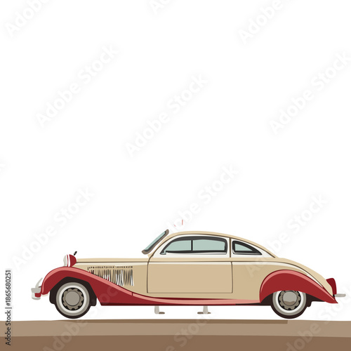 Valentine’s Day Vintage Love Car Illustration — Romantic Flat Classic Coupe Design