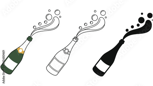 Celebration champagne bottles bursting with bubbly effervescence and dynamic splash