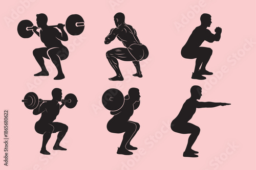 Silhouette of weightlifters performing various exercises