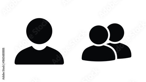 Simple black silhouette icons of people representing individuals and a group