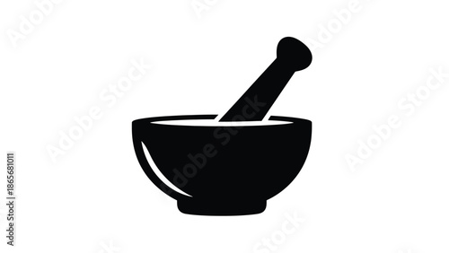 black silhouette of a mortar and pestle on a white background