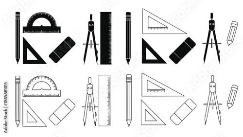 collection of various drawing tools and equipment for art and design