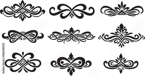 Set of black and white ornamental design elements