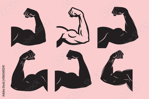 Set of muscular arms flexing in various poses