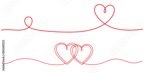 Continuous red line art creating abstract heart shapes and flowing decorative borders symbolizes romantic love and elegant Valentine concepts