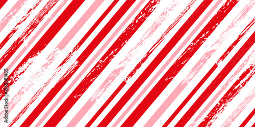 Candy cane Christmas background, peppermint diagonal stripes print seamless pattern