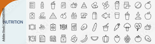 Nutrition and healthy food lifestyle icon set in thin line style