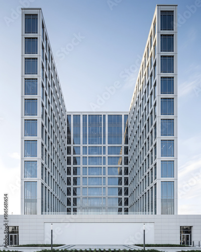 Minimalist Office Building Exterior with Symmetrical Lines