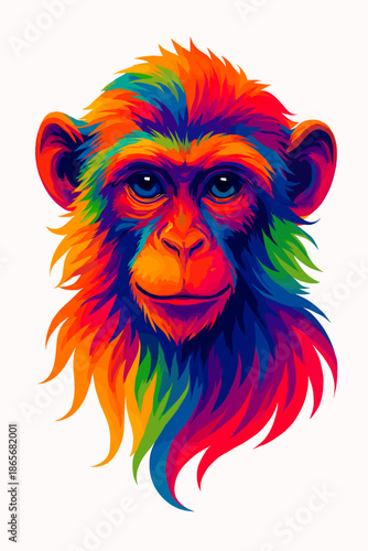Vibrant Psychedelic Monkey Portrait A Colorful and Abstract Representation of a Primate