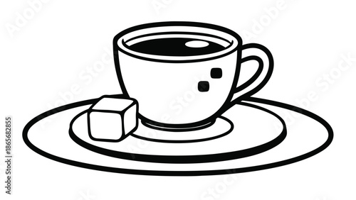 Illustration of a coffee cup and sugar cubes on a coloring page, designed for artistic expression and enjoyment..eps