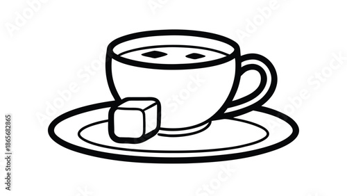 Coloring page featuring a coffee cup beside sugar cubes, inviting creativity and relaxation..eps