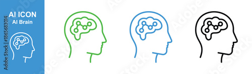 ai brain head icon set with neural network connections for machine learning design
