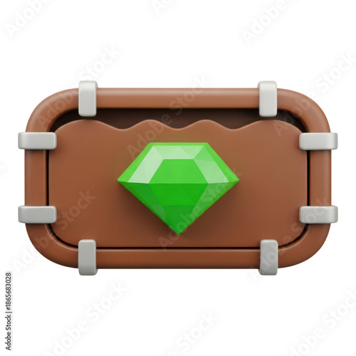 Brown leather wallet with green gemstone isolated on transparent background