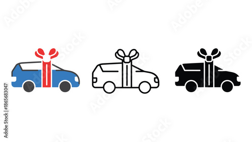 New car presented as a surprise gift with a festive ribbon