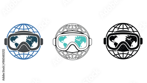 Virtual reality goggles with globe overlay, symbolizing global connectivity and immersive digital experiences.