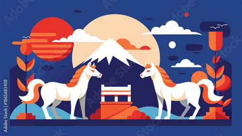 A vibrant pattern featuring horses and various other animals in a colorful design..eps