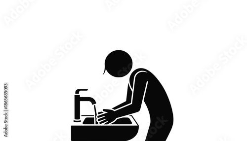 A person washing their hands in a sink with running water silhouette
