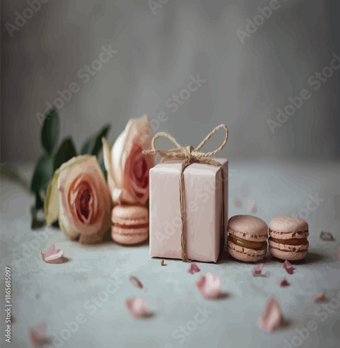Set of Delicious Pink Macarons Illustration on White Background