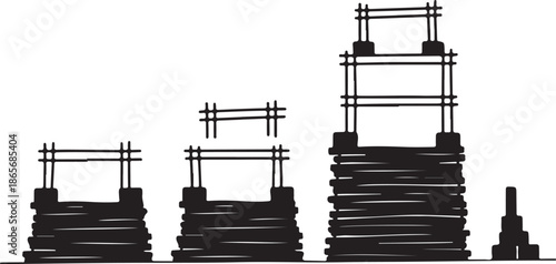 Scaffolding structures in various heights for construction sites
