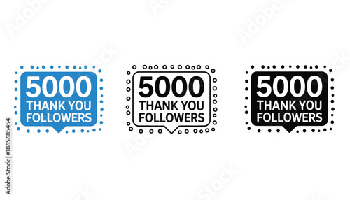 A set of social media badges celebrating 5000 followers in silhouette mode