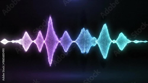 Digital Neon Audio Waveform with Pulsing Purple and Blue Glow on a Black Background