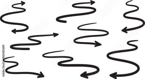 Black arrows on white background moving in different directions