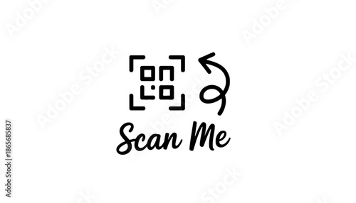 A black QR code with a scan me text on a white background silhouette