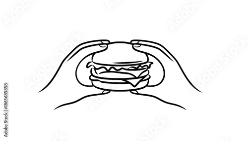 A person holding a large burger in their hands silhouette