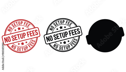 A set of no setup fees stamps and a silhouette of a stamp on a white background